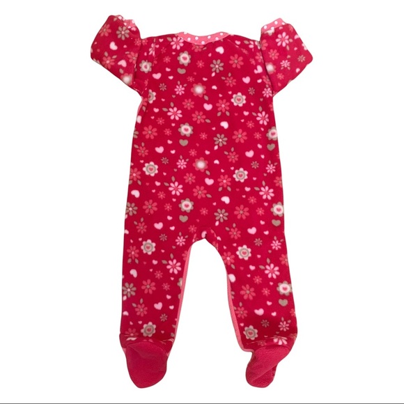 🌟3/$15🌟Disney Pink Floral Baby Minnie Mouse Fleece Footie Pajamas Onesie Sz 12M - Picture 2 of 9